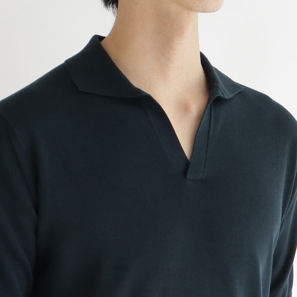SUVIN PLATINUM スキッパーニット ネイビー
