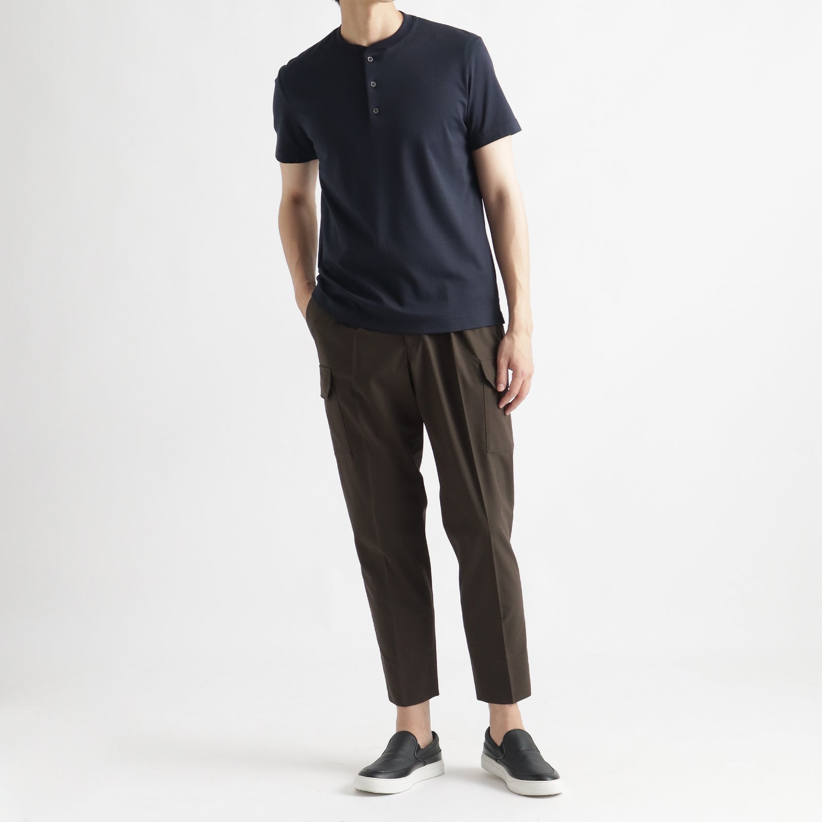 SUVIN PLATINUM ヘンリーネック Tシャツ ネイビー – MINIMAL
