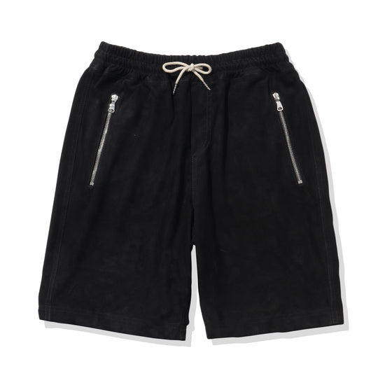 【干場別注】H SHORTS アッカ ショーツ スエード ゴート レザー シャーリング ドローコード ブラック