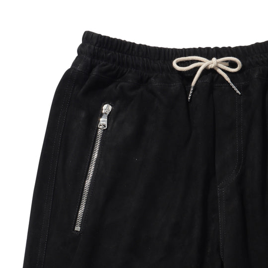 【干場別注】H SHORTS アッカ ショーツ スエード ゴート レザー シャーリング ドローコード ブラック