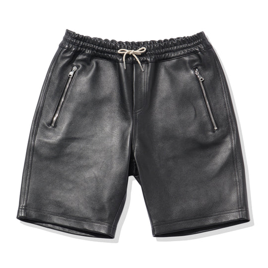 【干場別注】H SHORTS アッカ ショーツ ナッパレザー 0.9mm厚 シャーリング ドローコード ブラック
