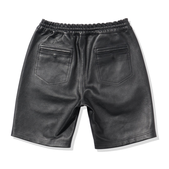 【干場別注】H SHORTS アッカ ショーツ ナッパレザー 0.9mm厚 シャーリング ドローコード ブラック