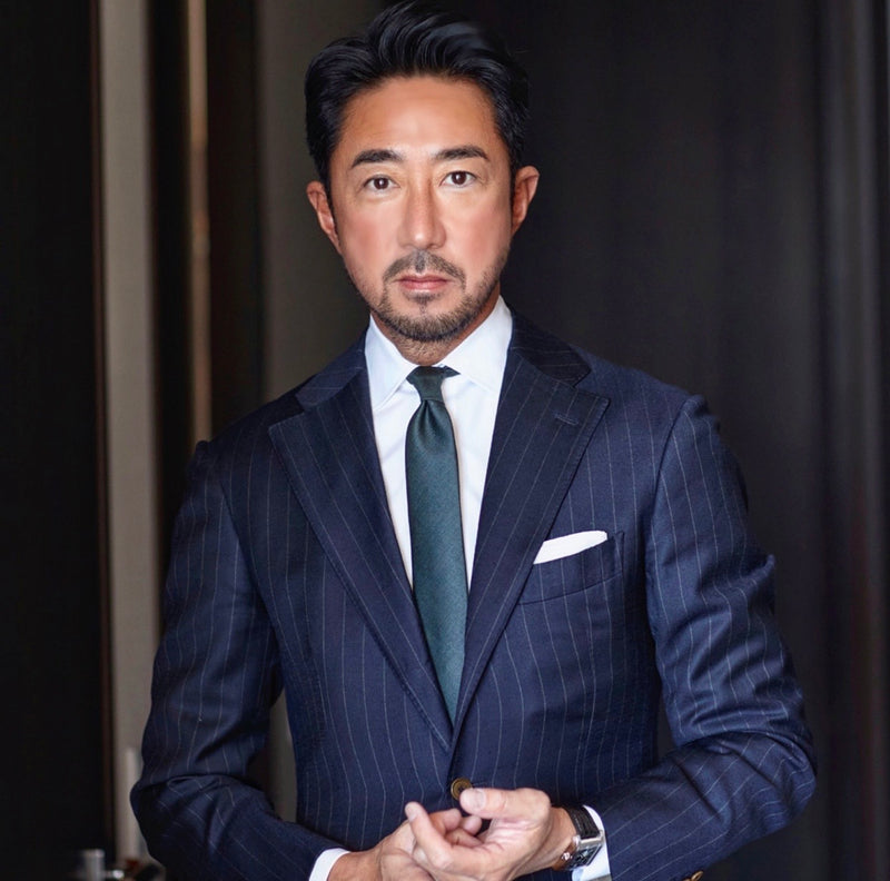 Loro Piana Super150's Wool<br>ウールタイ5.5cm<br>カラー：メランジグリーン