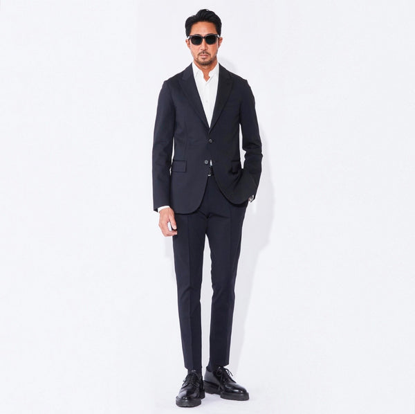 Duplex Cotton Jersey シングル2Bピークド・トラベルジャケット コスモネイビー