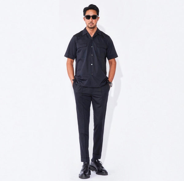 Super Sapphire Cotton Jersey<br>ジャストルーズオープンカラーシャツ コスモネイビー