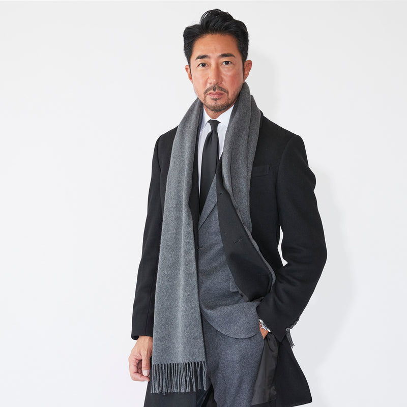 100%シルクマフラーグレー TESSITURA DI NOVARA製(Ermenegildo Zegna 