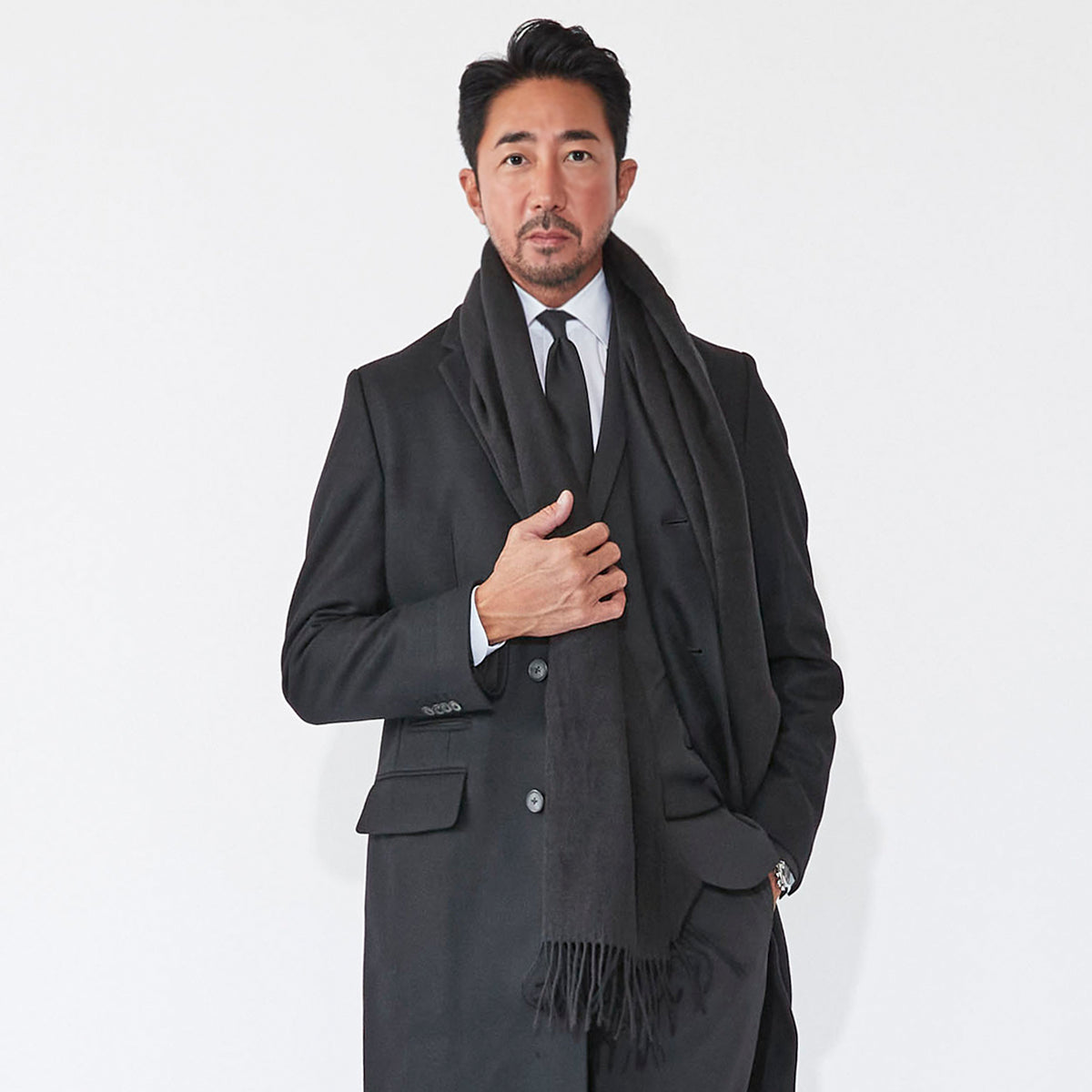 100%シルクマフラーブラック TESSITURA DI NOVARA製(Ermenegildo Zegna
